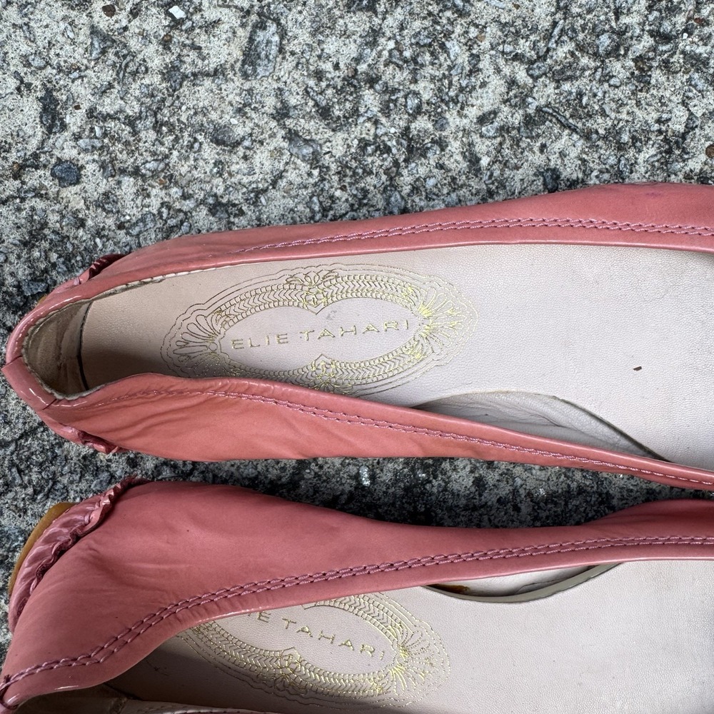 Elie Tahari Ballet Flats Womens 7 (EU 37.5) Pink Patent Leather Metallic Rosette - Picture 7 of 11